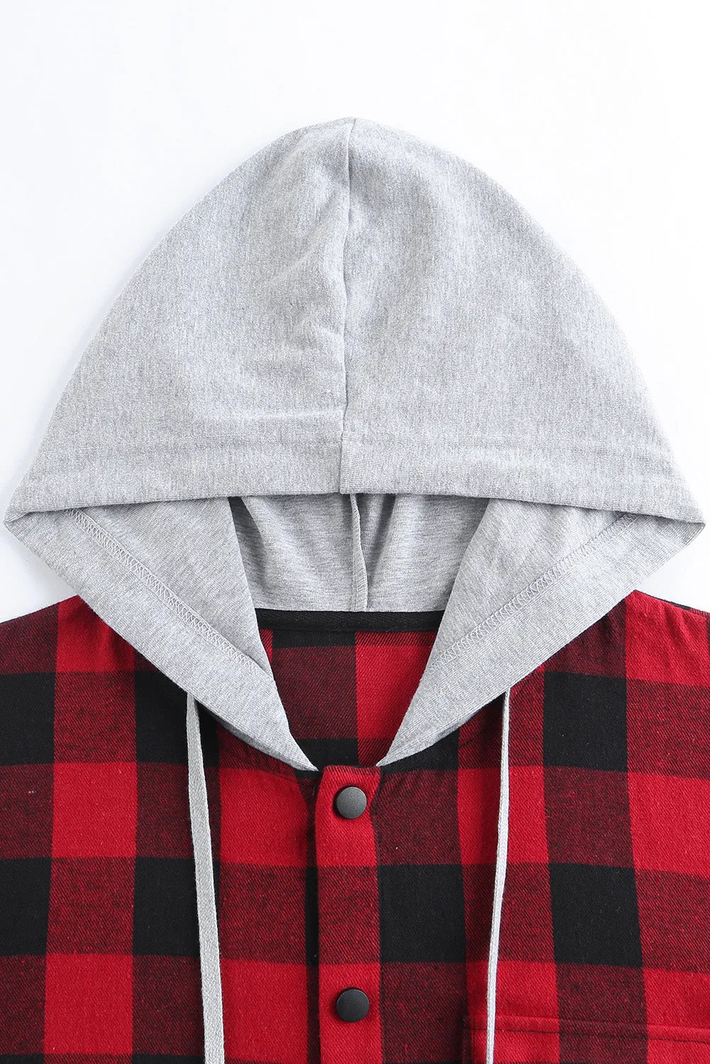 Mens Plaid Printed Drawstring Hooded Shacket