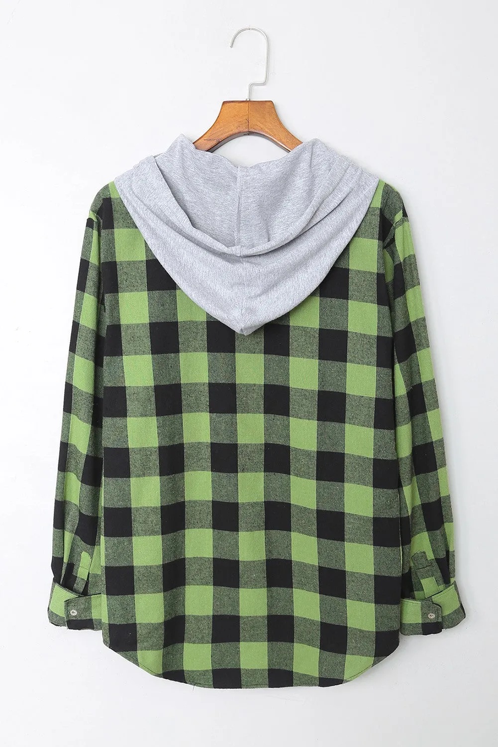 Mens Plaid Printed Drawstring Hooded Shacket