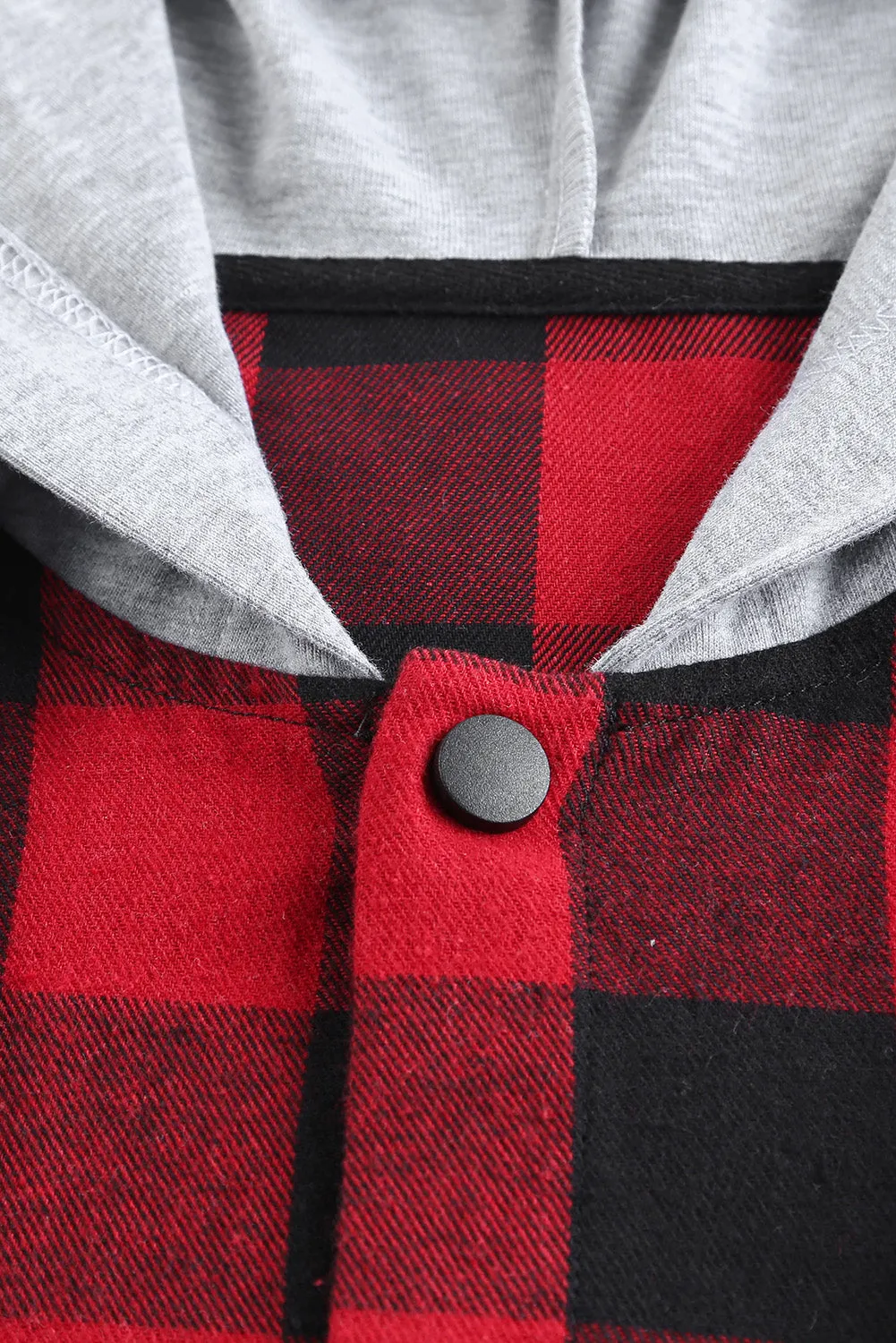 Mens Plaid Printed Drawstring Hooded Shacket