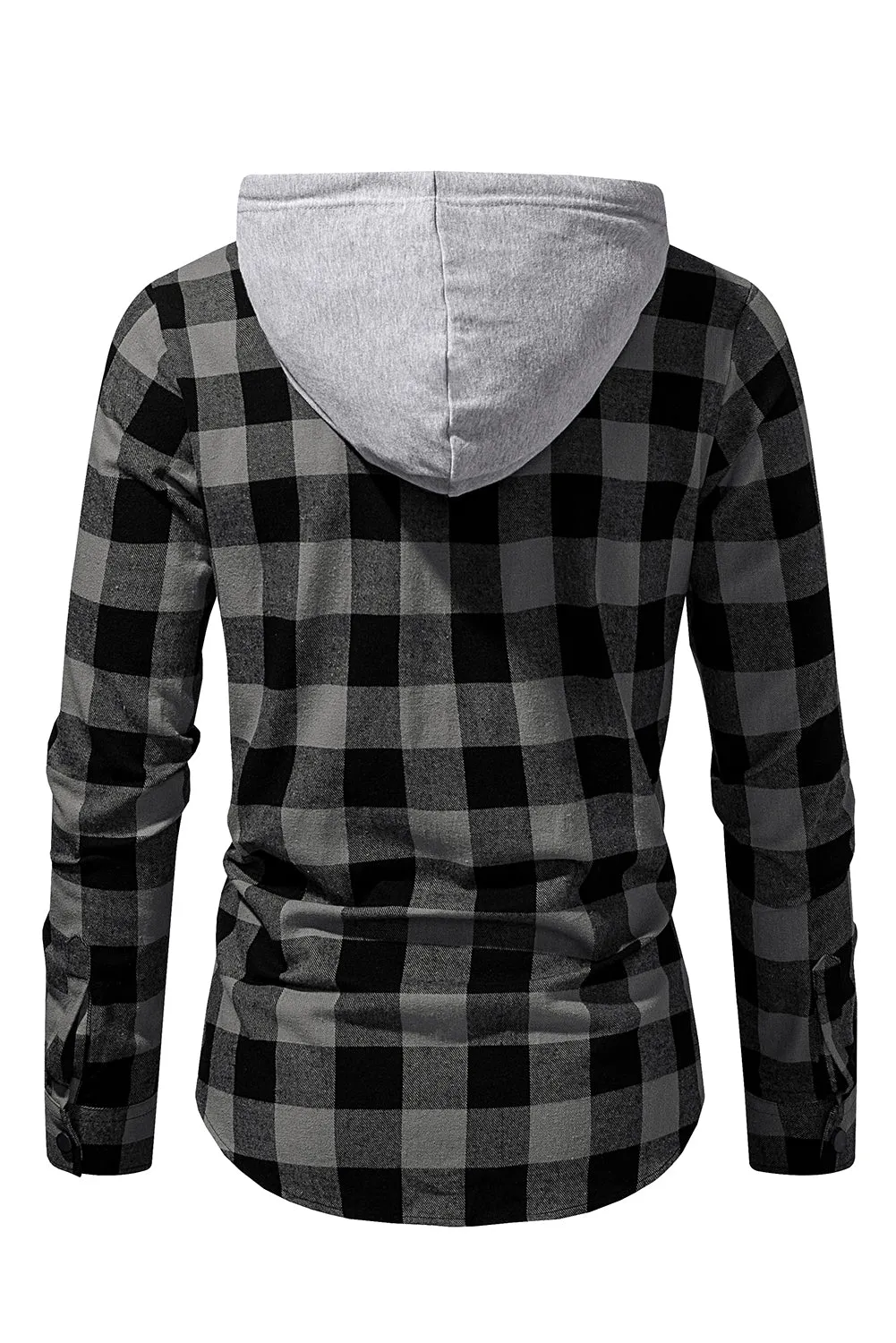 Mens Plaid Printed Drawstring Hooded Shacket