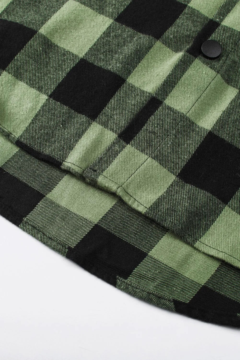 Mens Plaid Printed Drawstring Hooded Shacket