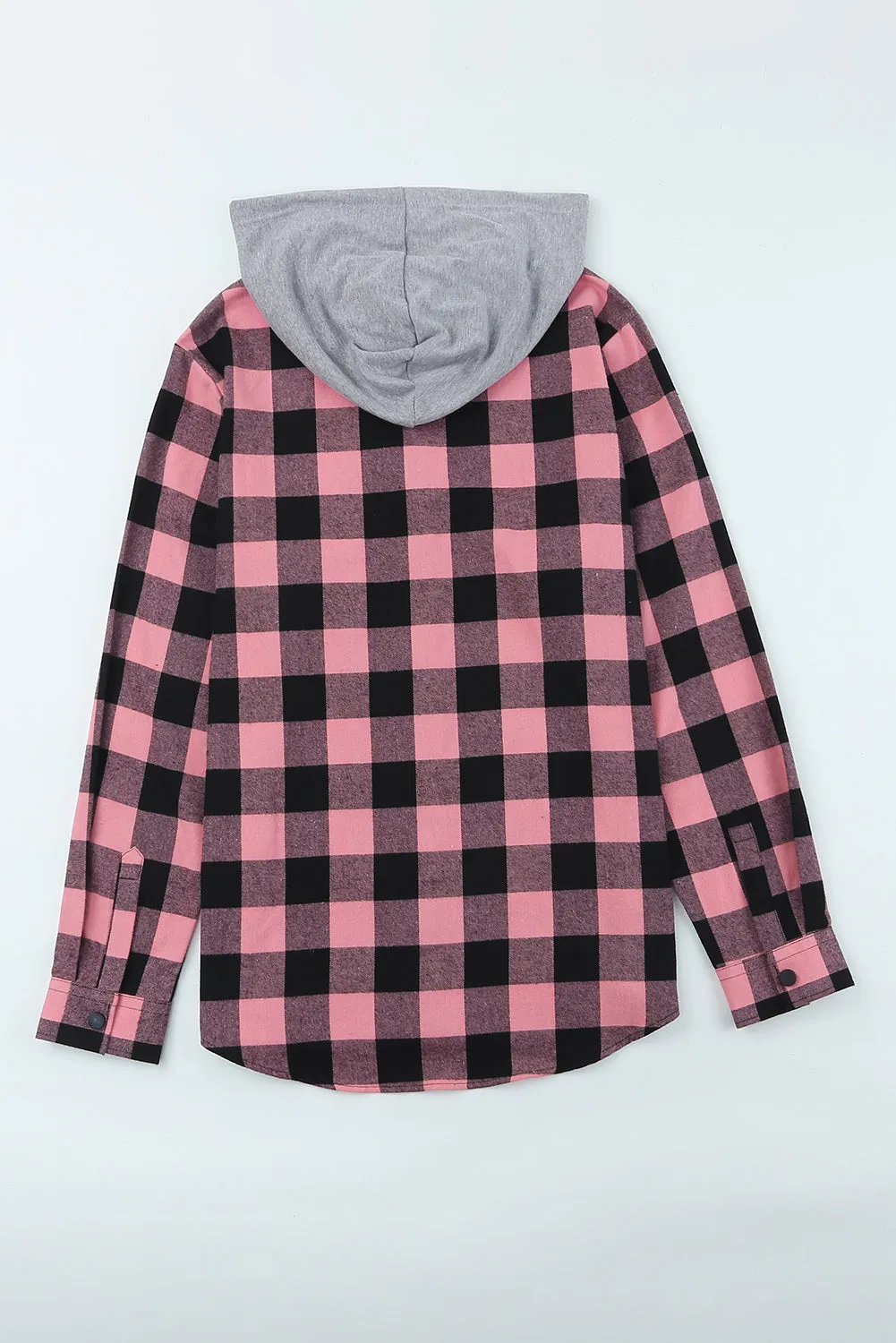 Mens Plaid Printed Drawstring Hooded Shacket