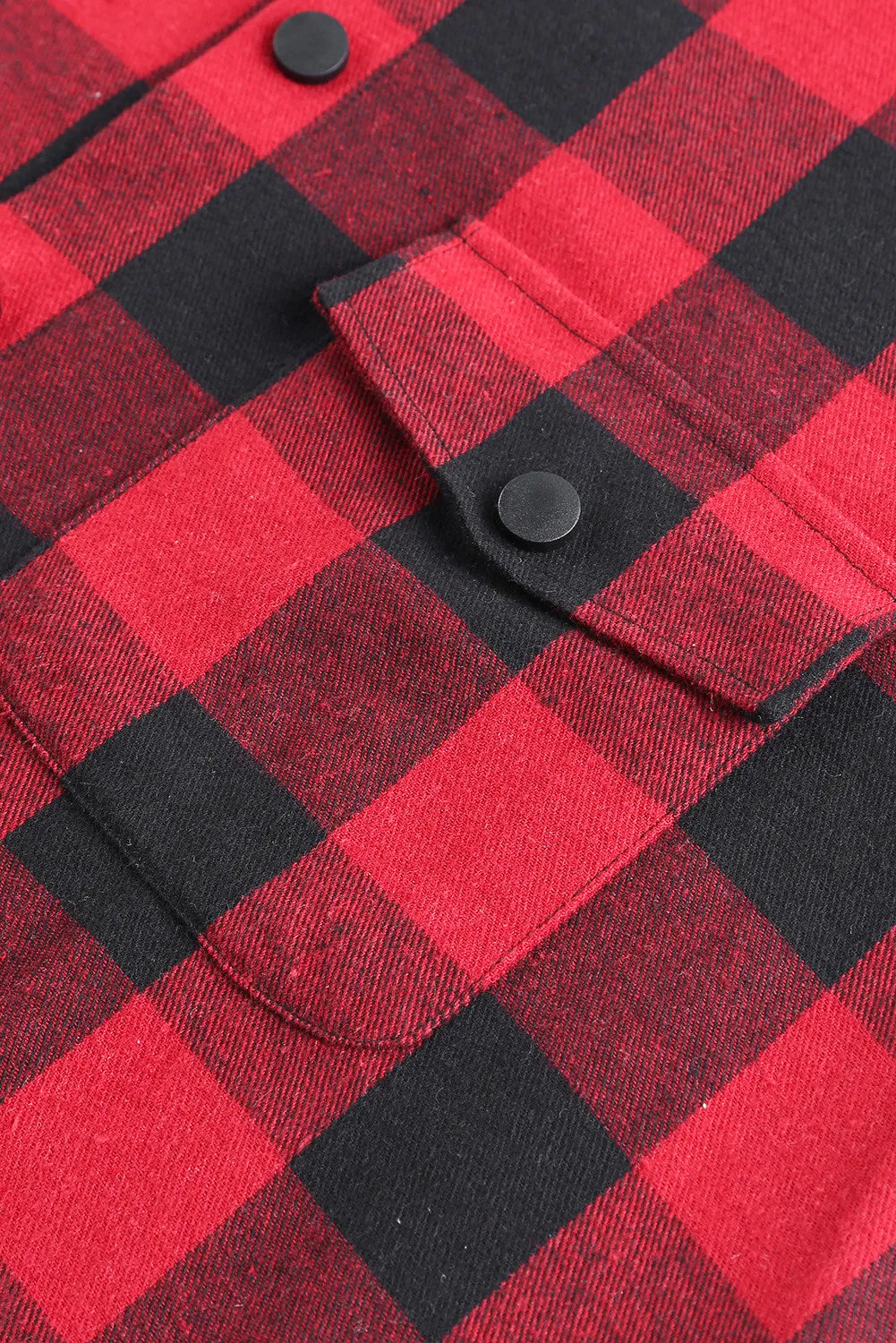 Mens Plaid Printed Drawstring Hooded Shacket