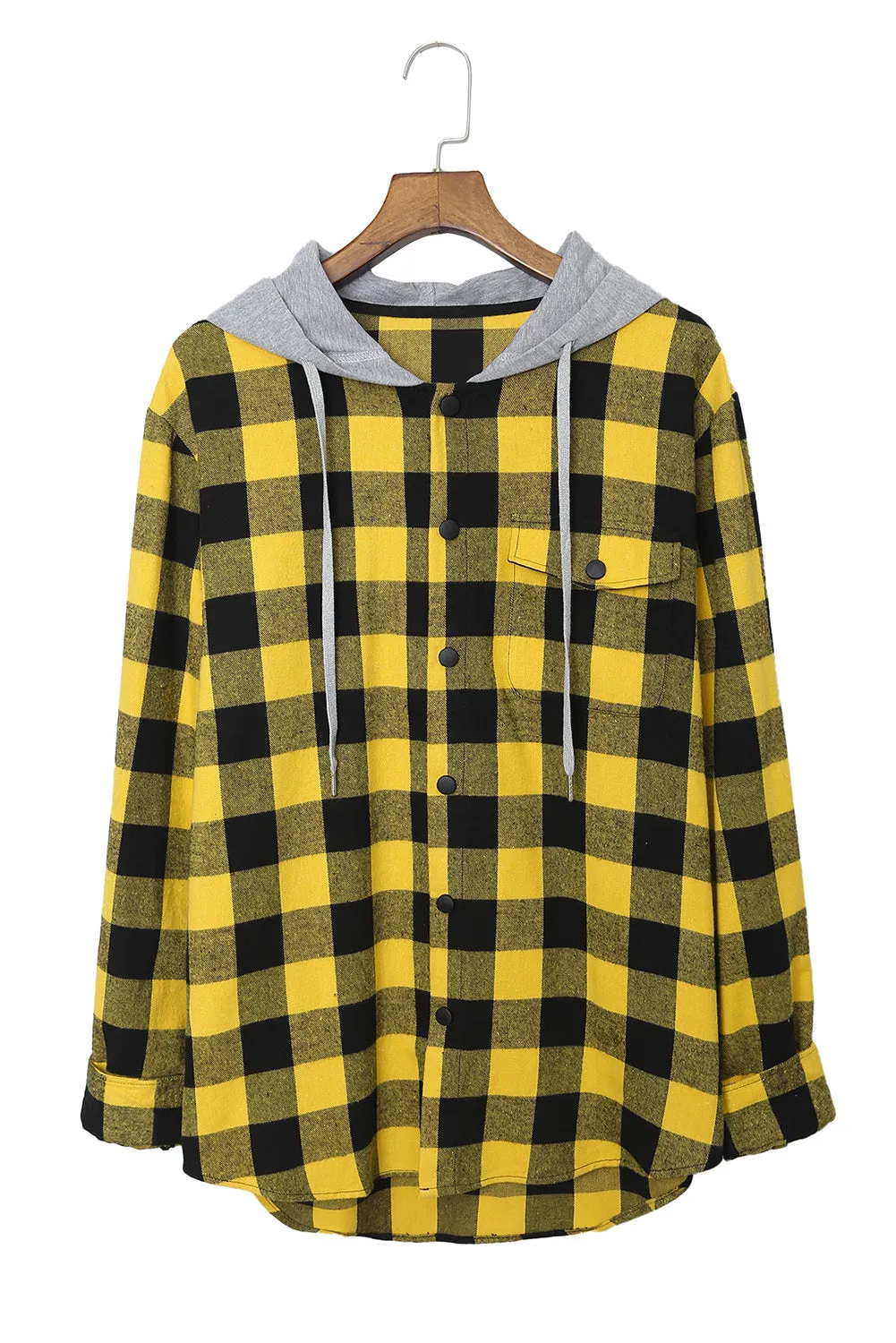 Mens Plaid Printed Drawstring Hooded Shacket