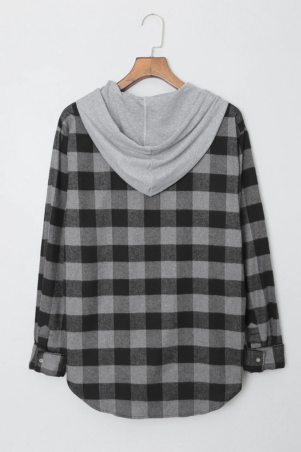 Mens Plaid Printed Drawstring Hooded Shacket