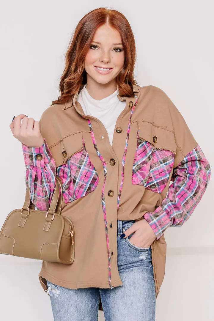 Mixed Interest Plaid Detail Shacket