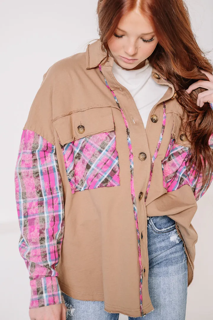 Mixed Interest Plaid Detail Shacket