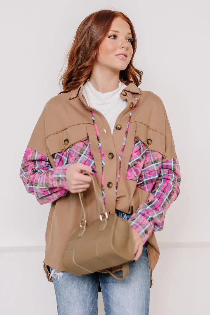 Mixed Interest Plaid Detail Shacket