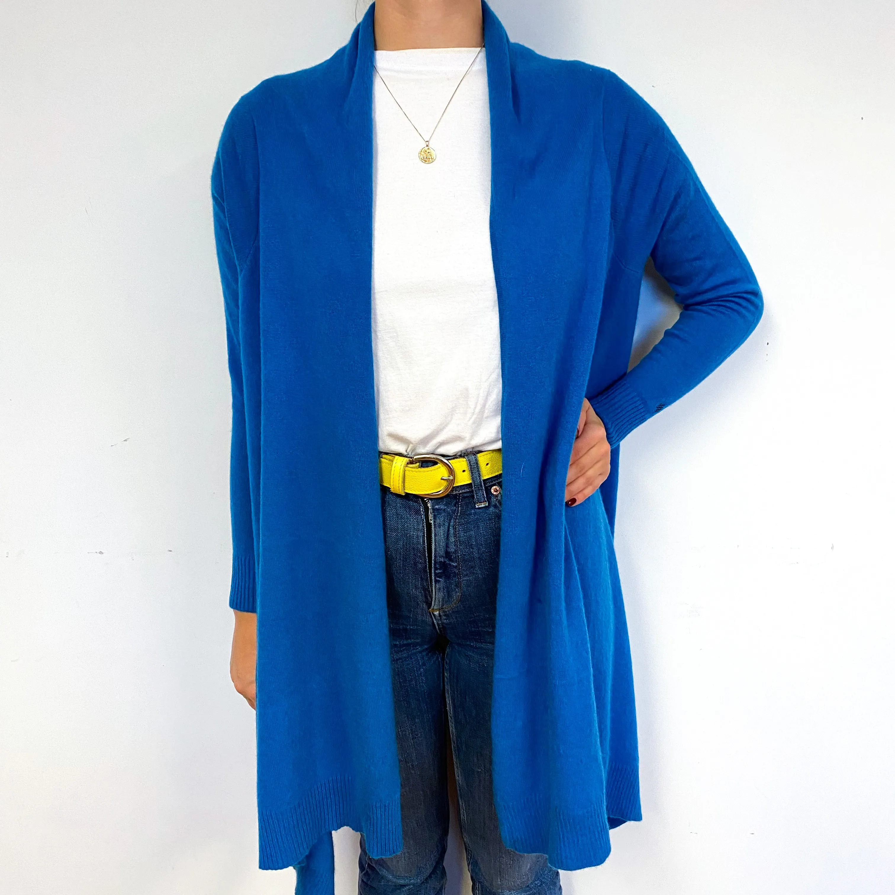 Peacock Blue Cashmere Wrap Style Cardigan Small