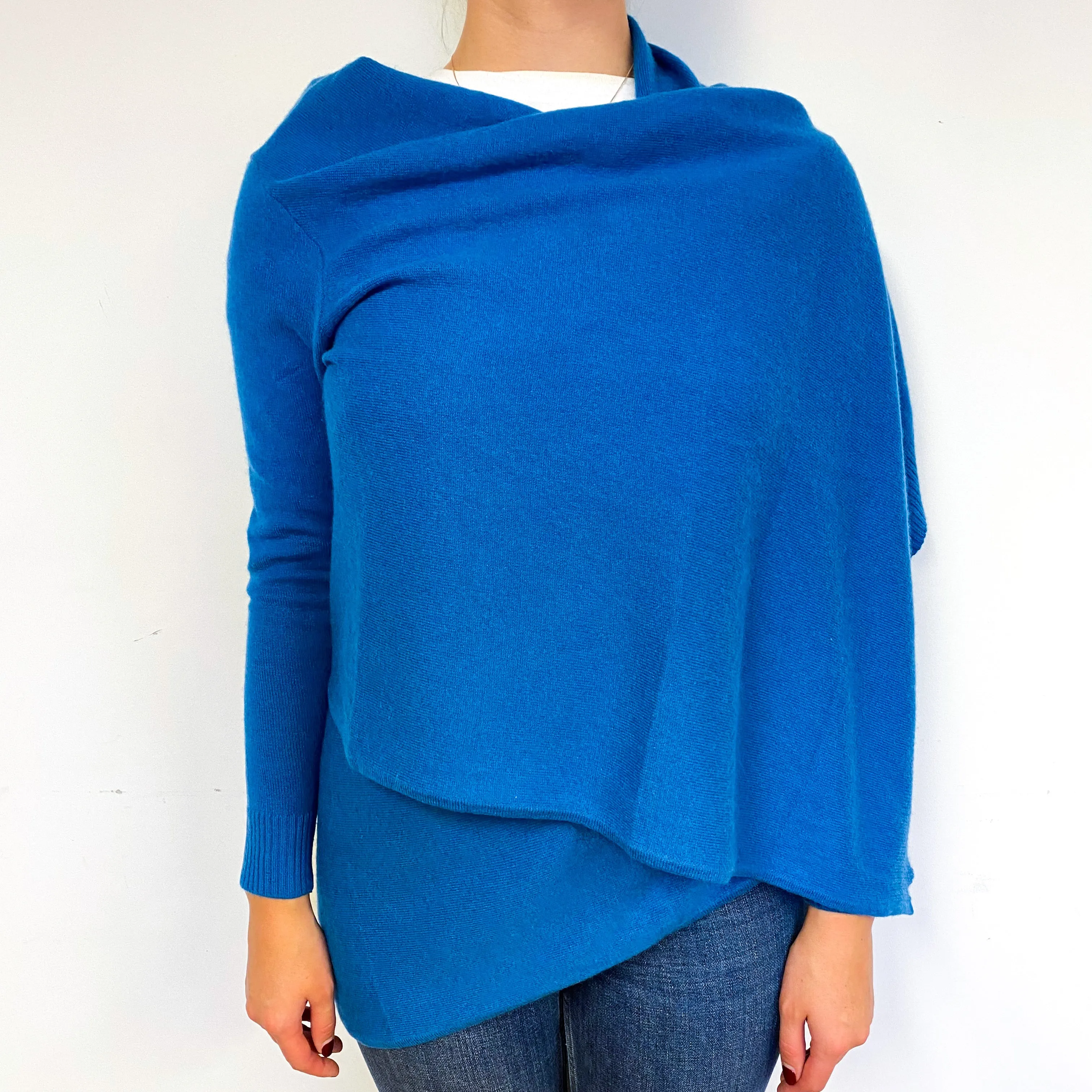 Peacock Blue Cashmere Wrap Style Cardigan Small