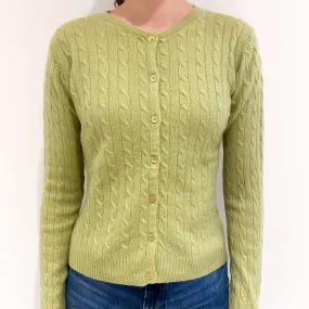 Pistachio Green Cable Front Cashmere Crew Neck Cardigan Extra Small