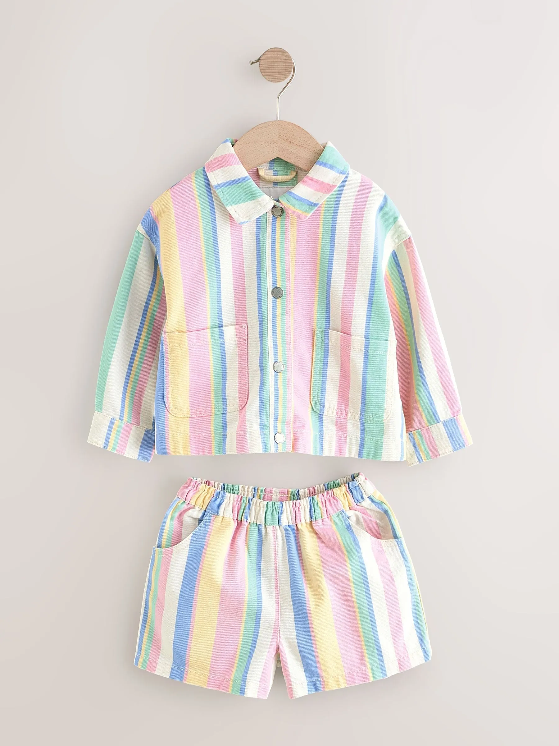 Rainbow 100% Cotton Printed Shacket and Shorts Set (3mths-7yrs)