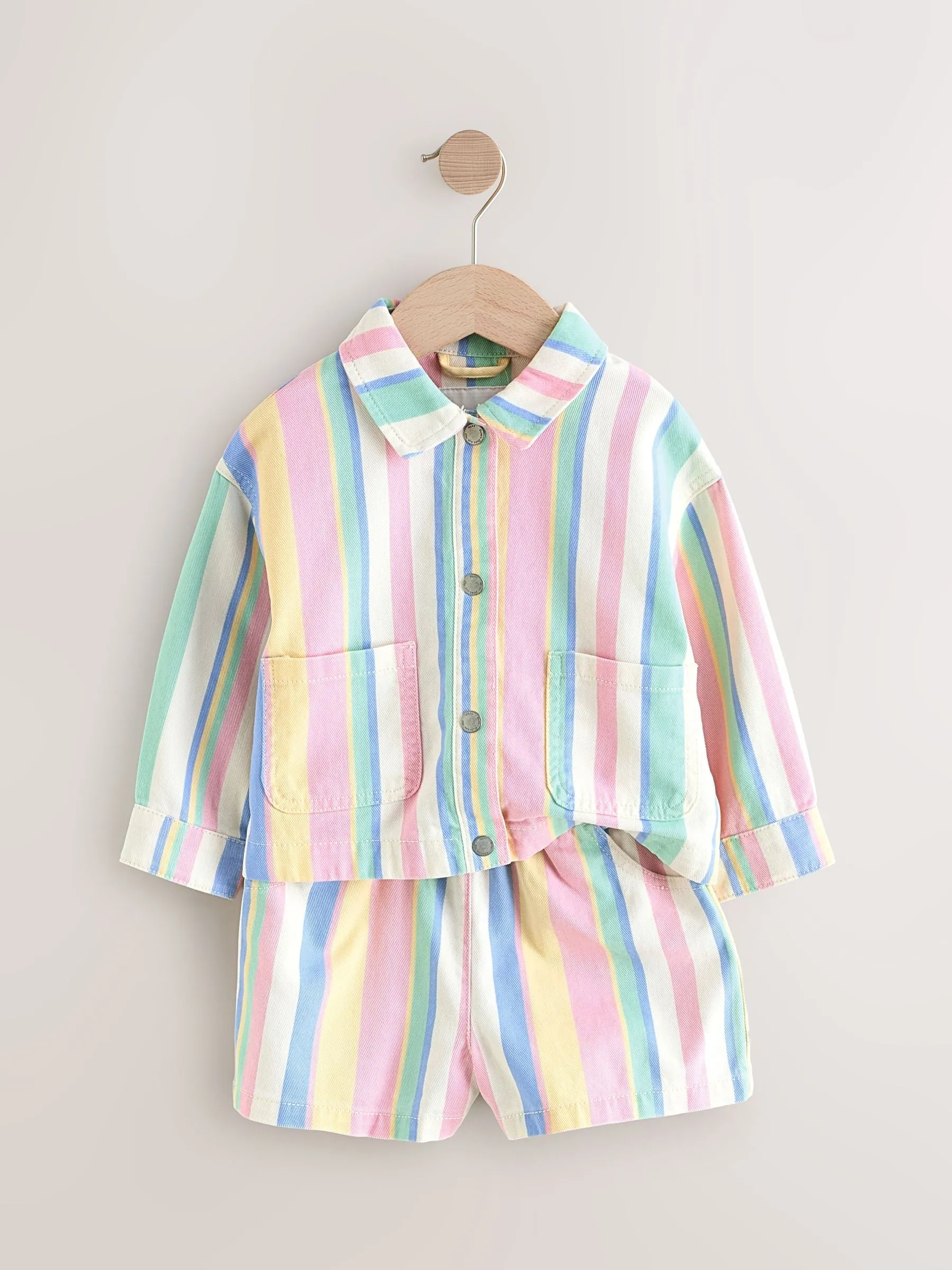 Rainbow 100% Cotton Printed Shacket and Shorts Set (3mths-7yrs)
