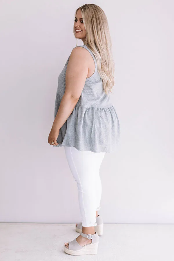 Seaside Breeze Waffle Knit Babydoll Tank In Grey Curves