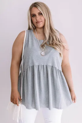 Seaside Breeze Waffle Knit Babydoll Tank In Grey Curves
