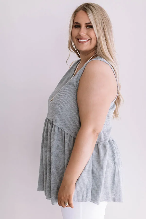 Seaside Breeze Waffle Knit Babydoll Tank In Grey Curves