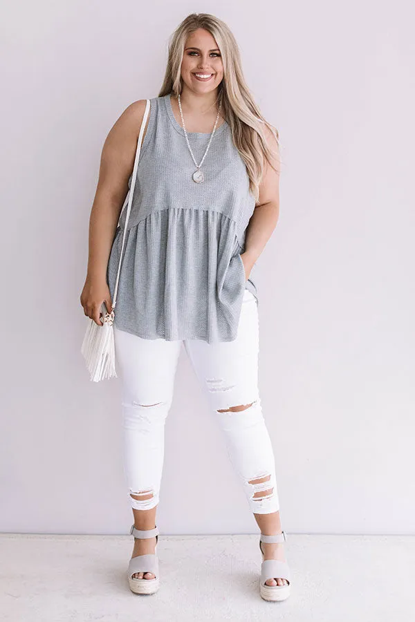 Seaside Breeze Waffle Knit Babydoll Tank In Grey Curves