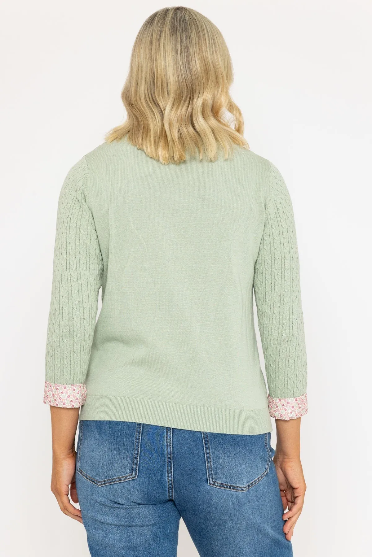 Shirt Collar Cable Knit Jumper in Green