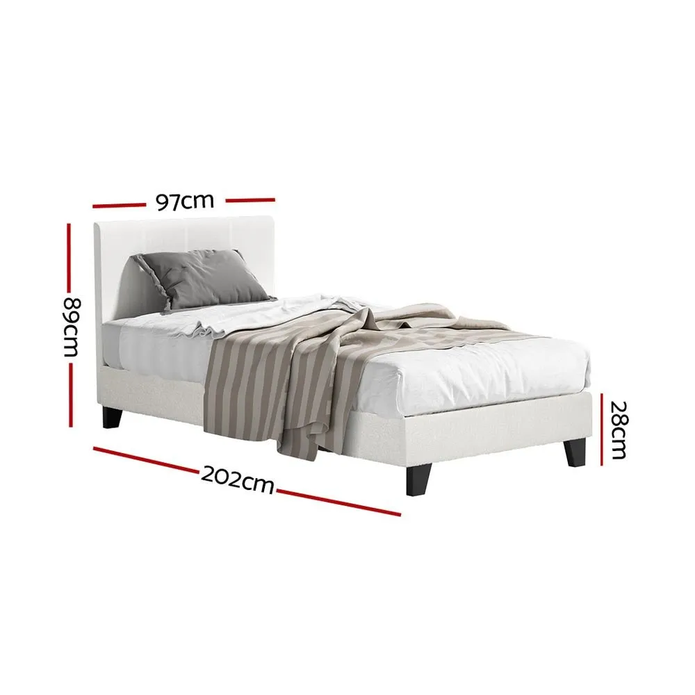 Single Premium Package | Coogee Bed Frame Cuddly White Bouclé, Algarve Euro Top Pocket Spring Mattress (Medium Firm) & Pillowtop Mattress Topper