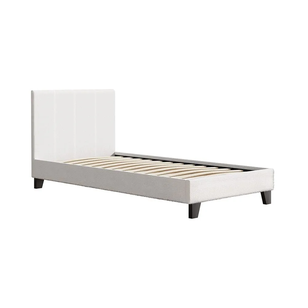 Single Premium Package | Coogee Bed Frame Cuddly White Bouclé, Algarve Euro Top Pocket Spring Mattress (Medium Firm) & Pillowtop Mattress Topper