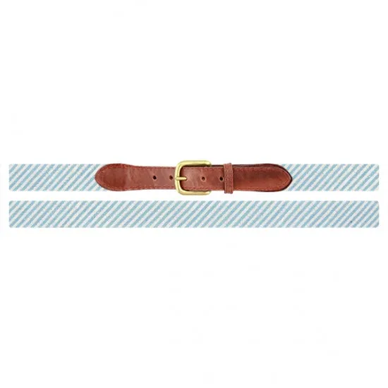Smathers & Branson Lt.Blue & White Seersucker Stripe Needlepoint Belt
