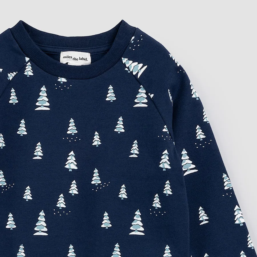 Terry Sweatshirt - Snowy Pine Print on Dress Blue by miles the label. - FINAL SALE